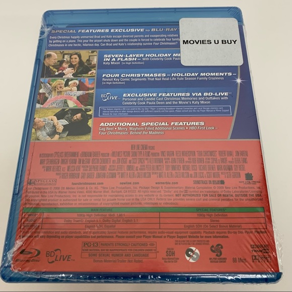 Four Christmases Blu Ray DVD Movie Vince Vaughn Reese Witherspoon Bonus Content - Picture 9 of 9